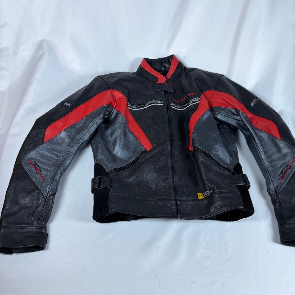 Vintage Polo Motorrad Racing Leather Motorcycle Jacket Black Red CE Armor Mens